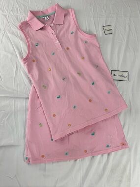Hartstrings Pink Sleeveless Polo skirt Set with Multicolor Embroidery NWT